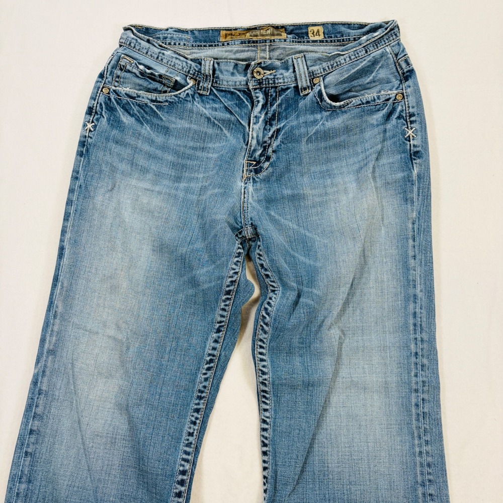 BKE Trent Mens Size 34x32 Relaxed Straight Leg Distressed Blue Denim Jeans